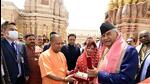 Nepal Prime Minister Sher Bahadur Deuba being felicitated by Uttar Pradesh chief minister Yogi Adityanath, at Kashi Vishwanath temple, in Varanasi on Sunday. (ANI ) Nepal Prime Minister Sher Bahadur Deuba being felicitated by Uttar Pradesh chief minister Yogi Adityanath, at Kashi Vishwanath temple, in Varanasi on Sunday. (ANI )