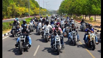 Participants during the bike rally at CITCO’s 48th anniversary celebrations. (Keshav Singh/HT)