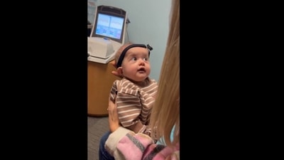 The baby heard his mother's voice for the first time and his reaction is adorable to watch.&nbsp; (@GoodNewsCorres1/Twitter)