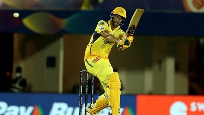 Shivam Dube of Chennai Super Kings plays a shot during match 11 of the Indian Premier League 2022 (PTI)