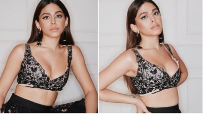 Alay F in ₹1 lakh black tie-up blouse and lehenga set looks bombshell for new photoshoot: See pics Alay F in ₹1 lakh black tie-up blouse and lehenga set looks bombshell for new photoshoot: See pics