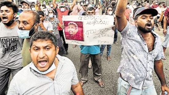 People protest against the Sri Lankan government in Colombo. (AP)