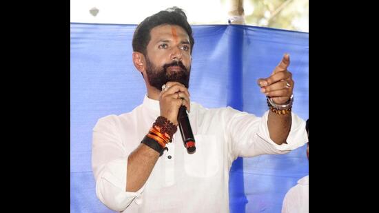 LJP (Ramvilas) president Chirag Paswan during an event in Patna on Sunday. (Santosh Kumar/HT Photo)