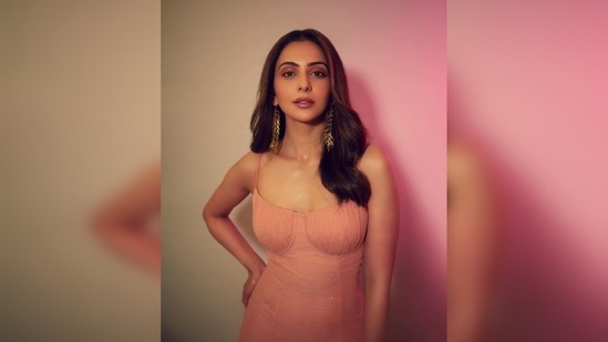 The subtle shimmer on the dress made Rakul Preet's ensemble the perfect party outfit for anyone who is not looking for anything dramatic but wants to keep the party vibe alive.(Instagram/@rakulpreet)