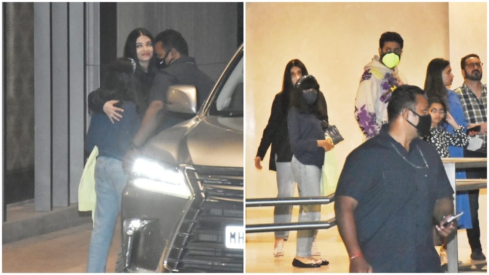 Aishwarya was seen holding Aaradhya outside the restaurant.