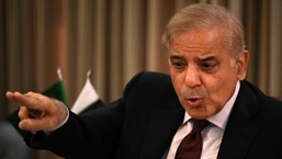 Pakistani opposition leader Shehbaz Sharif speaks during a news conference in Islamabad. 
