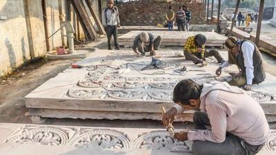 Artisans at work for the Ram temple in Ayodhya. (FILE PHOTO) Artisans at work for the Ram temple in Ayodhya. (FILE PHOTO)