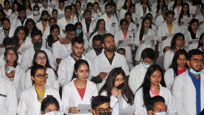 Students of Dr Harvansh Singh judge institute for dental sciences during the white coat ceremony at Panjab University, Chandigarh. (Ravi Kumar/ HT)