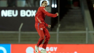 Rahul Chahar celebrates after picking a wicket against Chennai Super Kings (PTI)