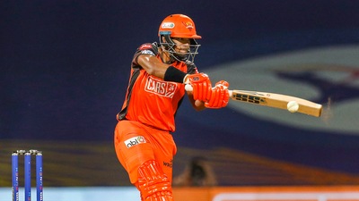 Nicholas Pooran of Sunrisers Hyderabad plays a shot during match 12 of the Indian Premier League 2022 (PTI) Nicholas Pooran of Sunrisers Hyderabad plays a shot during match 12 of the Indian Premier League 2022 (PTI)