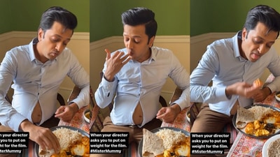 Riteish Deshmukh shares a video of himself eating food.