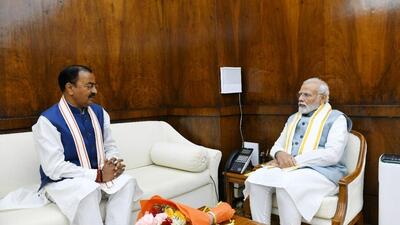 Uttar Pradesh deputy chief minister Keshav Prasad Maurya with Prime Minister Narendra Modi in New Delhi on Monday. (SOURCED IMAGE) Uttar Pradesh deputy chief minister Keshav Prasad Maurya with Prime Minister Narendra Modi in New Delhi on Monday. (SOURCED IMAGE)