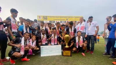 Minerva Delhi FC after beating Nagaland Police to clinch the Bordoloi Trophy title. (HT Photo) Minerva Delhi FC after beating Nagaland Police to clinch the Bordoloi Trophy title. (HT Photo)