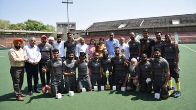 Haryana came from behind to beat Delhi 2-1 to clinch the IIAD hockey tournament title. (HT Photo)