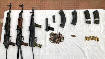 Arms and ammunition recovered after troops of Indian Army and SOG carried out a joint operation in a village along Line of Control (LoC) in Jammu and Kashmir’s Poonch district. (PTI)