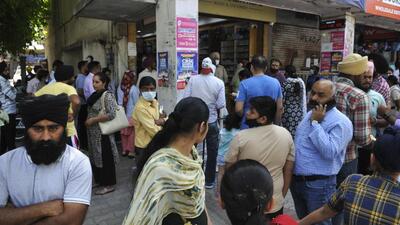 Parents waiting to buy books at a book store in Sector 19, Chandigarh, on Monday. (Keshav Singh/HT)