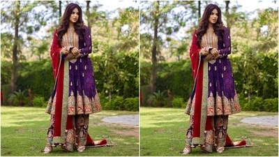 Harnaaz teamed the kurti with matching pants replete with the same patterns, embroidery and sequin work. She completed the look with an embroidered earthy maroon dupatta that too had similar design elements. (Instagram/@missuniverse) Harnaaz teamed the kurti with matching pants replete with the same patterns, embroidery and sequin work. She completed the look with an embroidered earthy maroon dupatta that too had similar design elements. (Instagram/@missuniverse)