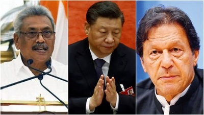 Sri Lanka President Gotabaya Rajapaksa (L), Chinese President Xi Jinping, and Pakistan PM Imran Khan.