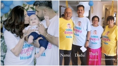 Kishwer Merchantt and Suyyash Rai shared before-and-after snaps from their son Nirvair's mundan. Kishwer Merchantt and Suyyash Rai shared before-and-after snaps from their son Nirvair's mundan.