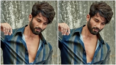 Shahid’s shirt came in stripes of blue and grey. He teamed it with a pair of trousers of the same print. (Instagram/@shahidkapoor)