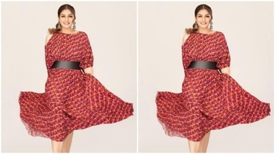 Raveena played muse to the fashion designer house The World of Gaya and picked a easy breezy attire for the pictures. (Instagram/@officialraveenatandon)