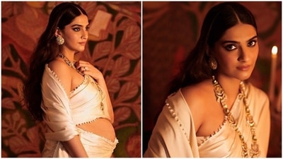 Sonam Kapoor flaunts baby bump and serves Goddess vibes in white saree, jewels by Sunita Kapoor: All pics inside Sonam Kapoor flaunts baby bump and serves Goddess vibes in white saree, jewels by Sunita Kapoor: All pics inside