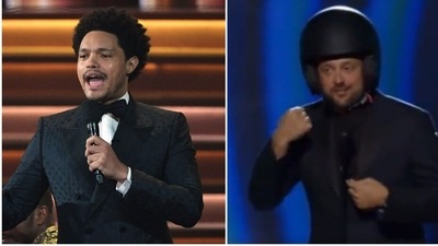 Trevor Noah mentioned Will Smith-Chris Rock slap in his opening monologue. Comedian Nate Bargatze wore a helmet for protection.