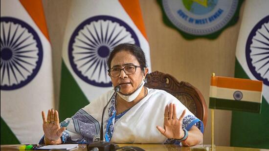 West Bengal chief minister Mamata Banerjee during a press conference in Kolkata on Monday. (PTI PHOTO.)