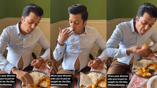 Riteish Deshmukh shares a video of himself eating food.