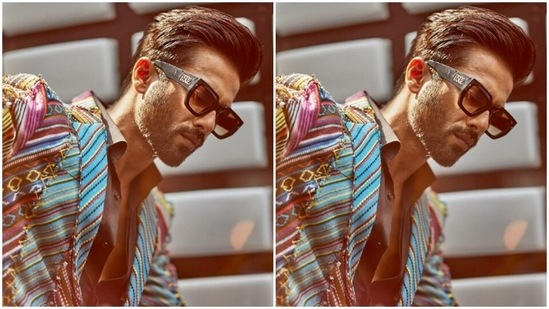 Shahid paired a black silk shirt and layered it with the blazer. Shahid’s blazer came intricately embroidered in multiple colours.(Instagram/@shahidkapoor)