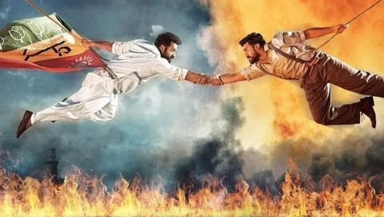 Jr NTR and Ram Charan in a still from RRR. Jr NTR and Ram Charan in a still from RRR. 