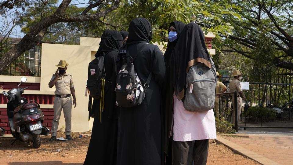 Two pre-university college students from Udupi returned from the exam centre on Friday as they were not allowed to write the exam wearing hijab. (AP image/for Representation) Two pre-university college students from Udupi returned from the exam centre on Friday as they were not allowed to write the exam wearing hijab. (AP image/for Representation)