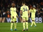 Premier League - Crystal Palace v Arsenal - Selhurst Park, London, Britain - April 4, 2022 Arsenal's Alexandre Lacazette and Granit Xhaka before the start of the second half