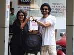 Debina Bonnerjee and Gurmeet Choudhary outside the hospital. (Varinder Chawla)
