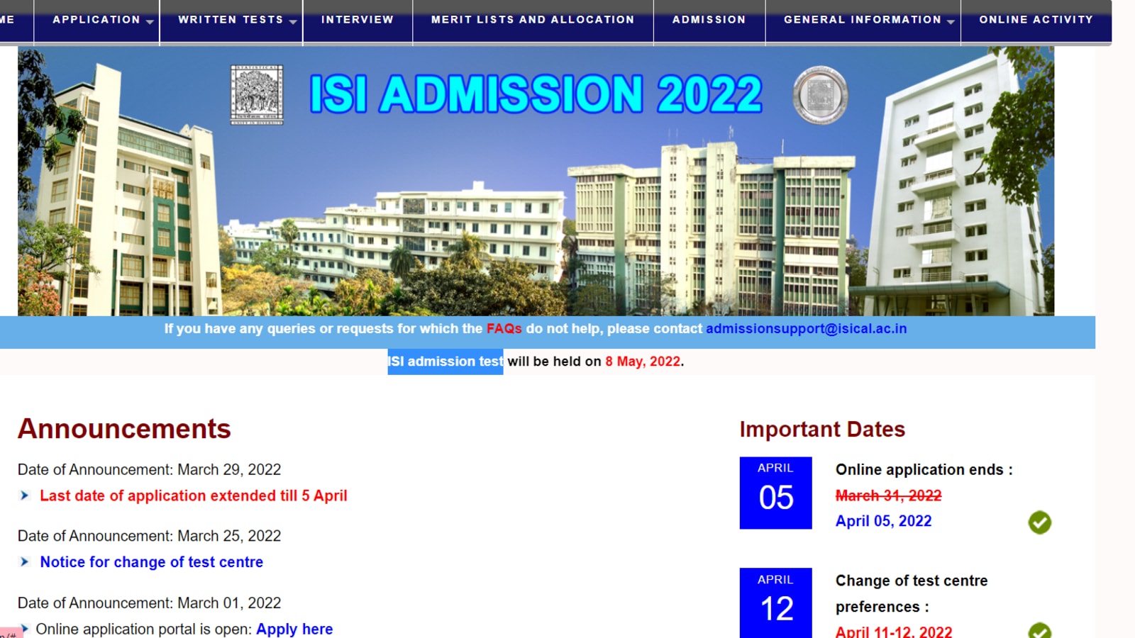 ISI admissions 2022: Last date of registration ISI admission test, link ...