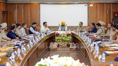 Punjab chief minister Bhagwant Mann chairs a high-level meeting of the police department in Chandigarh on Tuesday. (ANI) Punjab chief minister Bhagwant Mann chairs a high-level meeting of the police department in Chandigarh on Tuesday. (ANI)