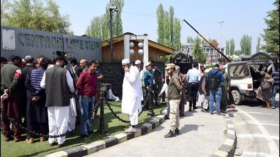 Civil society members and public delegations outside a hotel to meet the Delimitation Commission in Srinagar on Tuesday. (ANI Photo) Civil society members and public delegations outside a hotel to meet the Delimitation Commission in Srinagar on Tuesday. (ANI Photo)