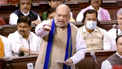 Union Home Minister Amit Shah speaks in Rajya Sabha during the second part of Budget Session of Parliament, in New Delhi on Tuesday. (ANI) Union Home Minister Amit Shah speaks in Rajya Sabha during the second part of Budget Session of Parliament, in New Delhi on Tuesday. (ANI)