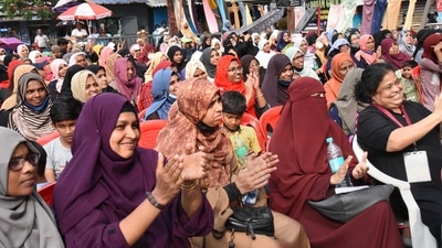 Kochi: Women activists during a gathering held at Ernakulam High Court Junction on the issue of hijab, in Kochi, Thursday, March 24, 2022. (PTI Photo) (PTI)