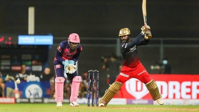 Dinesh Karthik of Royal Challengers Bangalore plays a shot during match 13 of the Indian Premier League 2022 (PTI) Dinesh Karthik of Royal Challengers Bangalore plays a shot during match 13 of the Indian Premier League 2022 (PTI)