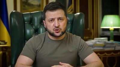 Ukrainian President Volodymyr Zelenskyy speaks from Kyiv, Ukraine, Monday. (via AP) Ukrainian President Volodymyr Zelenskyy speaks from Kyiv, Ukraine, Monday. (via AP)