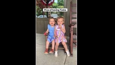A screengrab of the video that shows twin girls sharing clothes and helping each other. (castwins2018/Instagram ) A screengrab of the video that shows twin girls sharing clothes and helping each other. (castwins2018/Instagram )