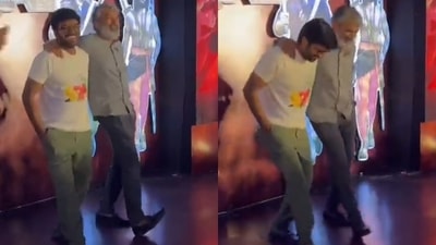 SS Rajamouli and Anil Ravipudi dance to Naatu Naatu at the RRR success bash. SS Rajamouli and Anil Ravipudi dance to Naatu Naatu at the RRR success bash.
