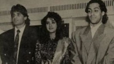 Divya Bharti with Suniel Shetty and Salman Khan. (Instagram/Bollywood Nostalgia) 