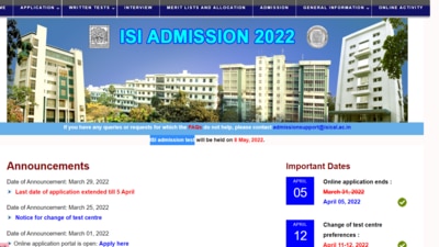 ISI admissions 2022: Last date of registration ISI admission test, link here