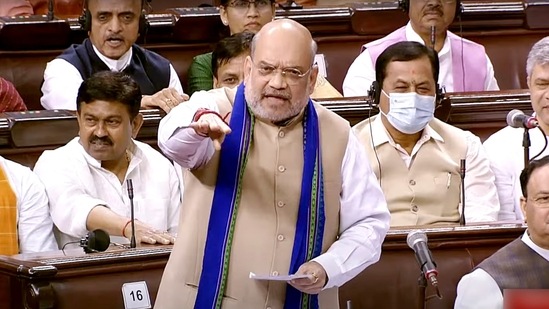 Union Home Minister Amit Shah speaks in Rajya Sabha during the second part of Budget Session of Parliament, in New Delhi on Tuesday.(ANI) Union Home Minister Amit Shah speaks in Rajya Sabha during the second part of Budget Session of Parliament, in New Delhi on Tuesday.(ANI)