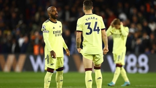 Premier League - Crystal Palace v Arsenal - Selhurst Park, London, Britain - April 4, 2022 Arsenal's Alexandre Lacazette and Granit Xhaka before the start of the second half(REUTERS)