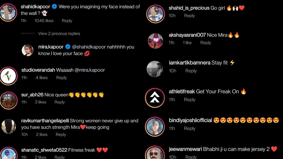 Comments on Mira Rajput's post.&nbsp;