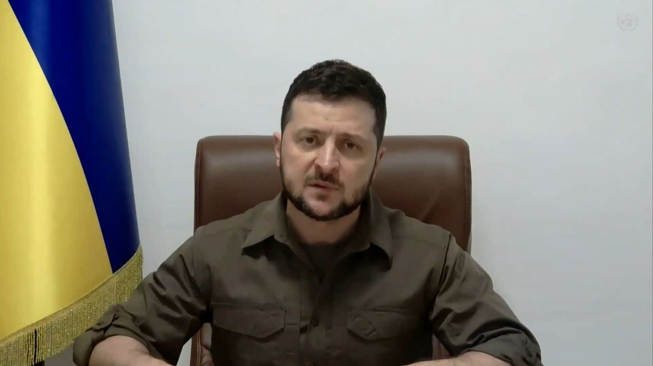Ukrainian President Volodymyr Zelenskyy addresses UNSC on Tuesday, April 5. 2022. (Screengrab/United Nations)