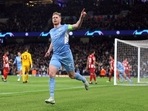 Champions League - Quarter Final - First Leg - Manchester City v Atletico Madrid - Etihad Stadium, Manchester, Britain - April 5, 2022 Manchester City's Kevin De Bruyne celebrates scoring their first goal